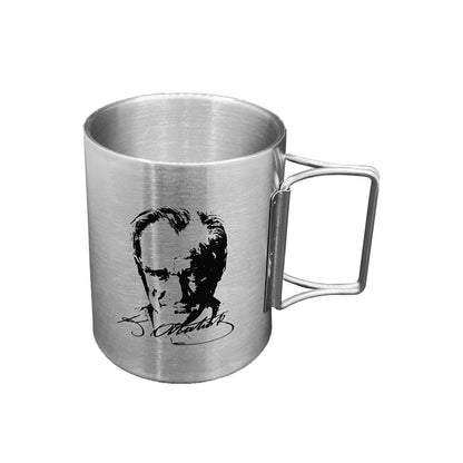 Katlanabilir Saplı Çelik Kupa Bardak - Orcamp - 180 ml - Atatürk (OUT-1800)