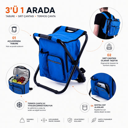 Katlanabilir Soğutuculu Sırt Çantalı Tabure - Argeus ChillPack - Mavi