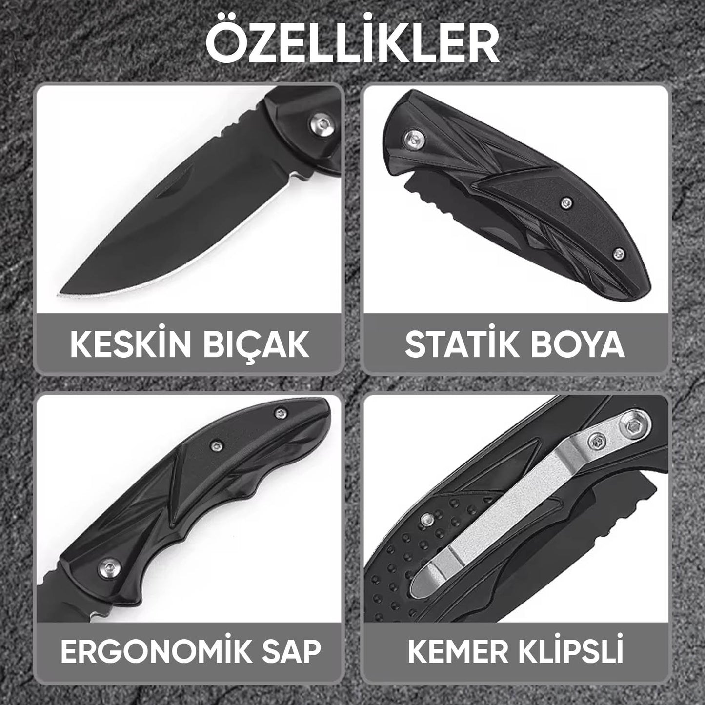Katlanır Cep Çakısı - Kemer Klipsli - SDR-079 - Karbon