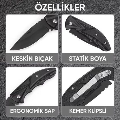 Katlanır Cep Çakısı - Kemer Klipsli - SDR-079 - Siyah