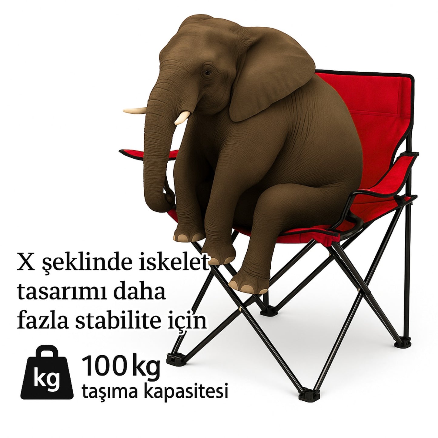 Katlanır Kamp Piknik Sandalyesi - Bardaklıklı - (DY.001) - Kırmızı