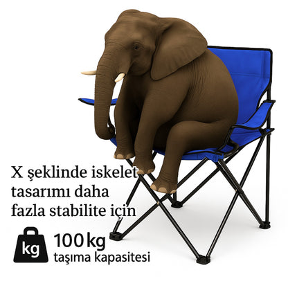 Katlanır Kamp Piknik Sandalyesi - Bardaklıklı - (DY.001) - Lacivert