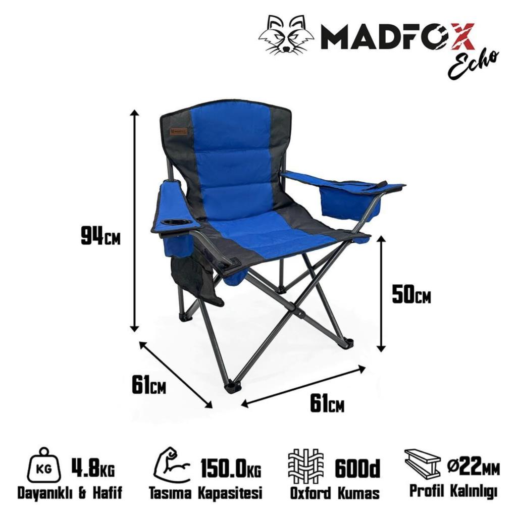 Katlanır Kamp Piknik Sandalyesi - Madfox Echo - Bardaklıklı - Mavi - 547287 - Taşıma Çantalı