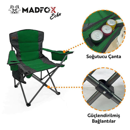 Katlanır Kamp Piknik Sandalyesi - Madfox Echo - Bardaklıklı - Yeşil - 547288 - Taşıma Çantalı