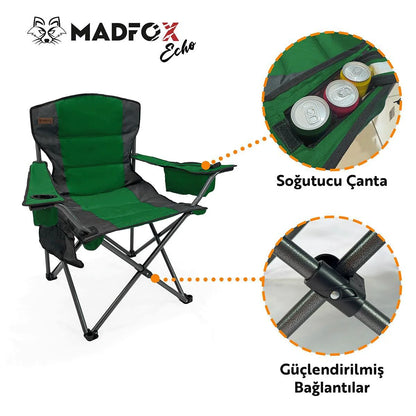 Katlanır Kamp Piknik Sandalyesi - Madfox Echo - Bardaklıklı - Yeşil - 547288 - Taşıma Çantalı