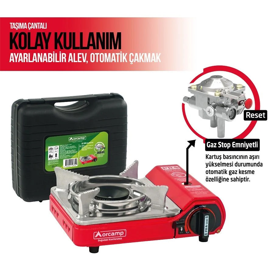 Tekli Çantalı Mini Portatif Ocak - Orcamp - Kırmızı (CK-506)
