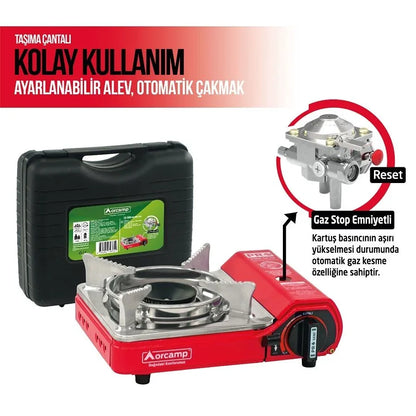 Tekli Çantalı Mini Portatif Ocak - Orcamp - Kırmızı (CK-506)