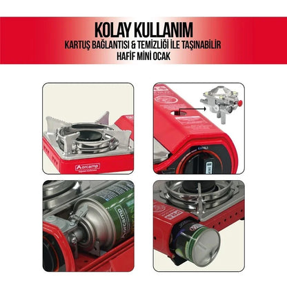 Tekli Çantalı Mini Portatif Ocak - Orcamp - Kırmızı (CK-506)