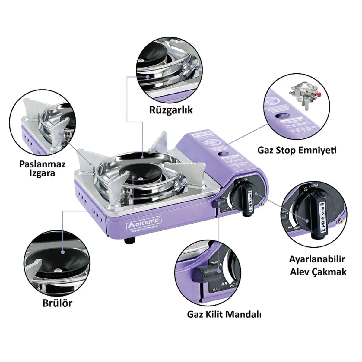Tekli Çantalı Mini Portatif Ocak - Orcamp - Mor (CK-506)