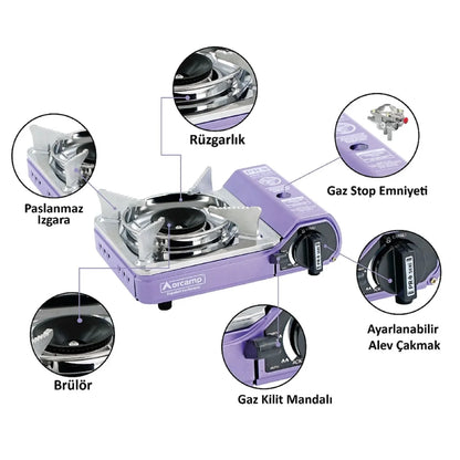 Tekli Çantalı Mini Portatif Ocak - Orcamp - Mor (CK-506)