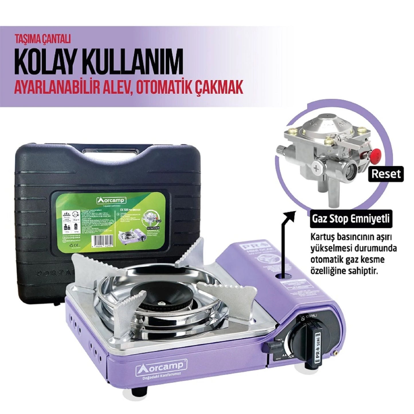 Tekli Çantalı Mini Portatif Ocak - Orcamp - Mor (CK-506)