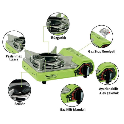 Tekli Çantalı Mini Portatif Ocak - Orcamp - Yeşil (CK-506)