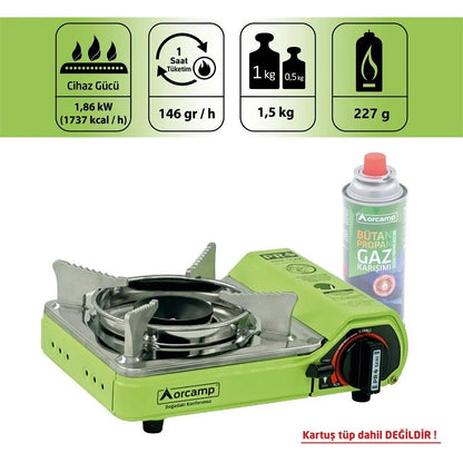 Tekli Çantalı Mini Portatif Ocak - Orcamp - Yeşil (CK-506)