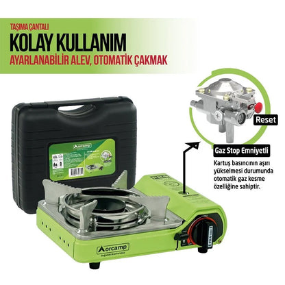 Tekli Çantalı Mini Portatif Ocak - Orcamp - Yeşil (CK-506)
