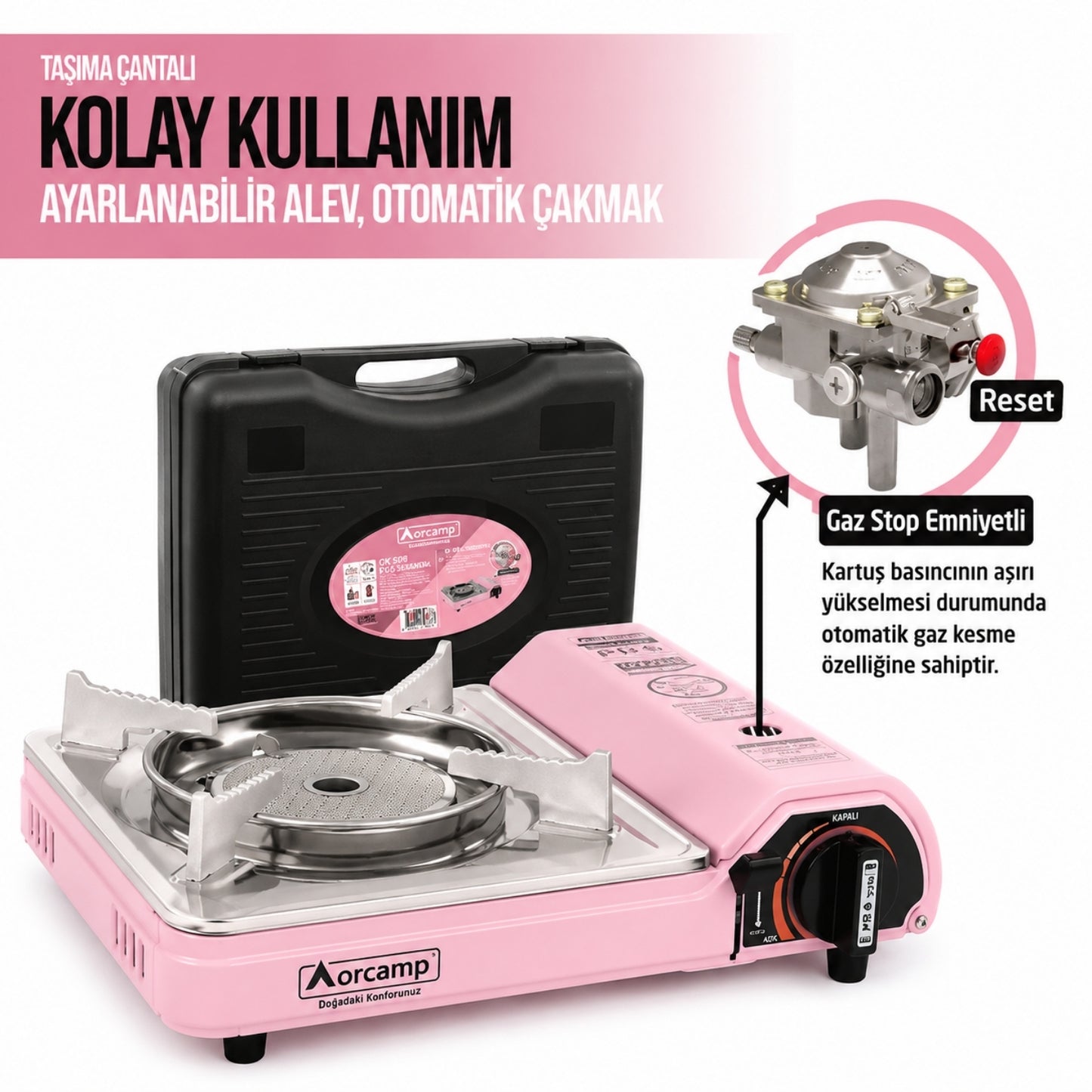 Tekli Portatif Pro Seramik Ocak - Orcamp - Pembe (CK-508)
