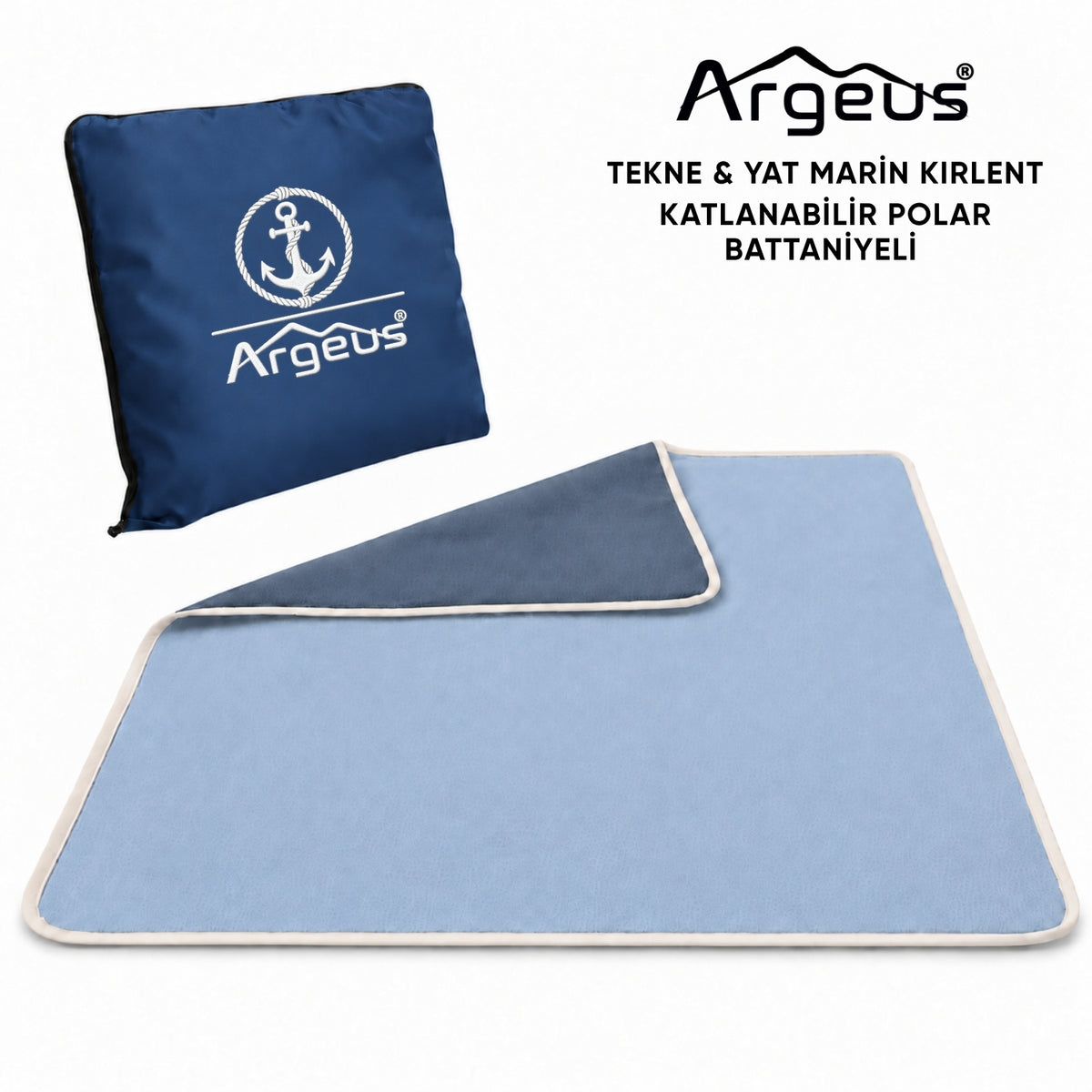 Tekne & Yat Marin Kırlent - Katlanır Battaniye ve Minder - Argeus - Çapa - Mavi