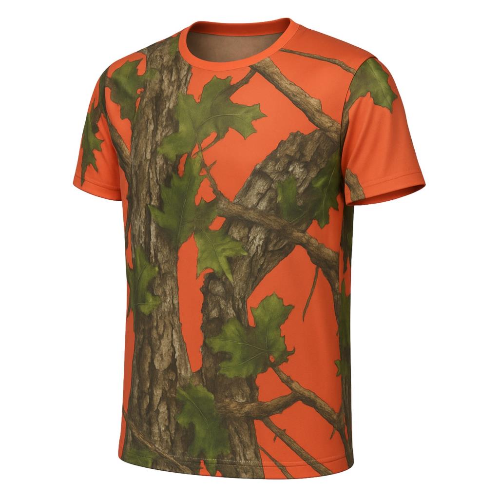 Turuncu Orman Desenli Mikrofiber Tişört - Avcı Tişört - Hızlı Kurur